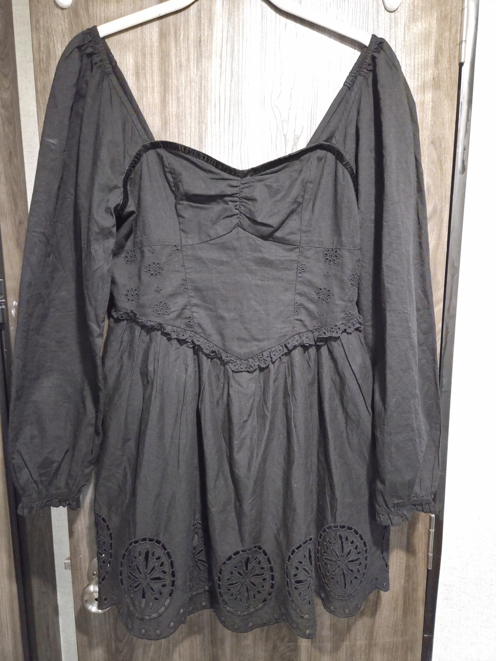 American Eagle Black Coquette Eyelet Mini Dress Small Milkmaid Fairycore Cottage